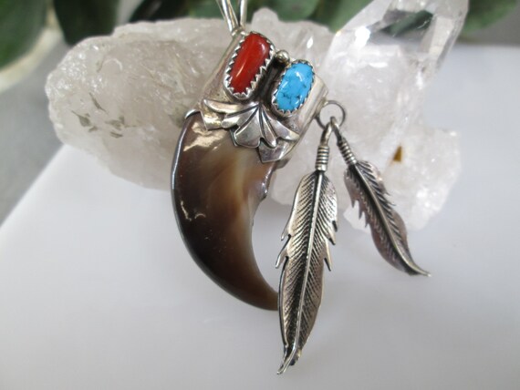 Black bear claws with pearl, turquoise, ceramic, wood, and stone beads