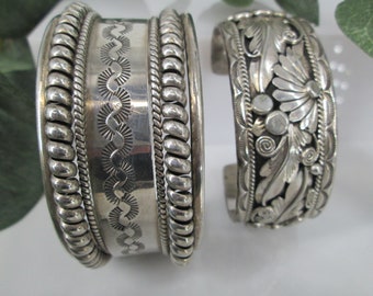 Native Sterling Wide Cuff Bracelets>2 Gorgeous Sterling Silver Cuffs to Choose From,Leo G. Harvey Cuff & Authentic Taxco Mexican Indigenous