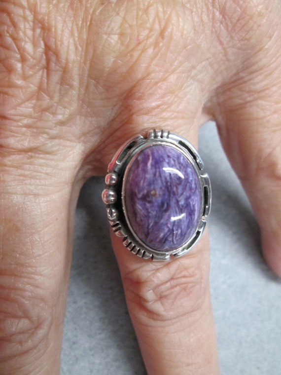 Native American Sterling Genuine Charoite Ring>925