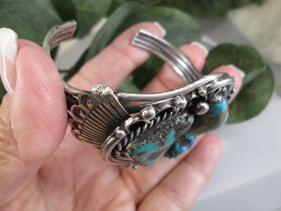 Native Genuine TURQUOISE Cuff>Sterling Silver Tur… - image 5