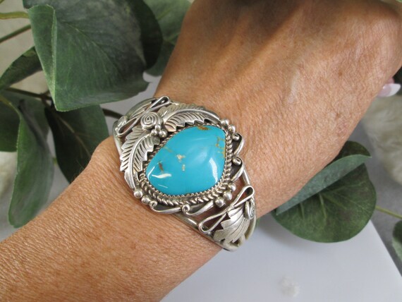 Native Sterling Silver Genuine TURQUOISE Cuff>Sig… - image 3