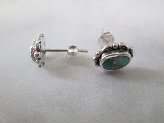 Genuine Turquoise Stud Earrings>925 Sterling Silv… - image 5