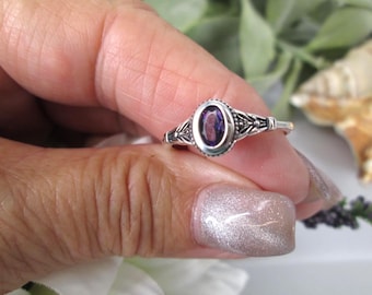 925 Amethyst Ring>Amethyst Native Style Ring,Solid Sterling Silver Amethyst Ring,Southwestern Ring,Dainty Amethyst Ring