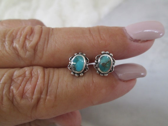 Genuine Turquoise Stud Earrings>925 Sterling Silv… - image 2