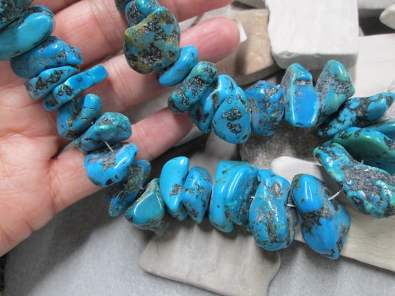 Native American Longer Chunky Navajo Nugget Turquoise Sterling Silver Necklace Native American Longer Chunky Navajo Nugget Turquoise Sterling Silver Necklace