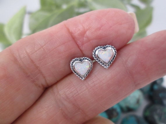 OPAL Heart Stud Earrings>925 Sterling Silver OPAL Earrings,Opal Heart Studs,925 Sterling Southwestern Opal studs,Custom Heart Studs