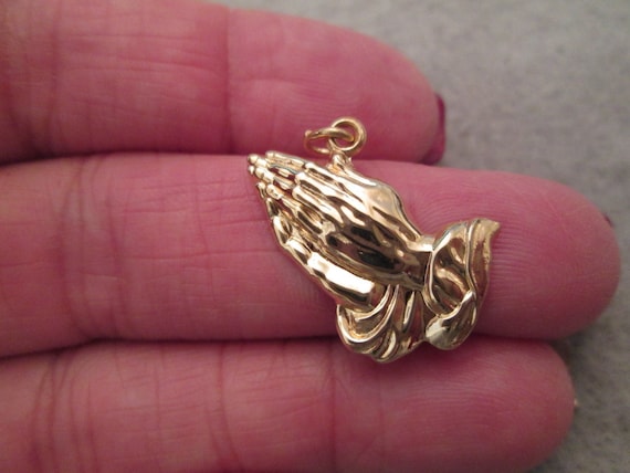 14kt.Gold PRAYING HANDS Pendant>Solid 14kt.Gold P… - image 1