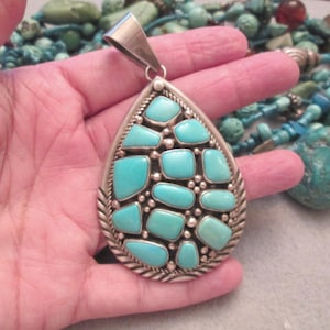Large Sterling Genuine Sleeping Beauty Turquoise Pendant&gt;Turquoise Pendant,Native American hallmarked,925 Turquoise pendant,Southwest