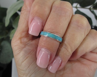 Turquoise Eternity Band>925 Genuine Turquoise Band,Sterling Silver Turquoise Band,Turquoise Wedding Band, Narrow Turquoise Band,4mm Wide