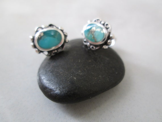Genuine Turquoise Stud Earrings>925 Sterling Silv… - image 3