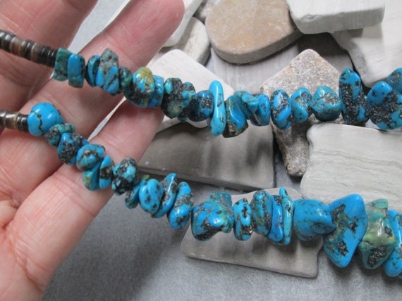 Native American Longer Chunky Navajo Nugget Turquoise Sterling Silver Necklace Native American Longer Chunky Navajo Nugget Turquoise Sterling Silver Necklace