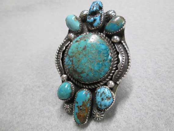 Native American Sterling TURQUOISE Ring>Genuine T… - image 1