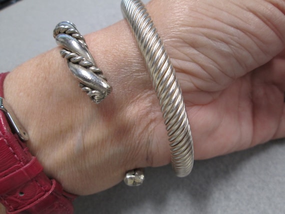 Sterling Silver Bangle Bracelet>Heavy Cable Twist… - image 4