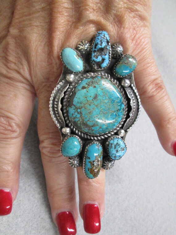 Native American Sterling TURQUOISE Ring>Genuine T… - image 8