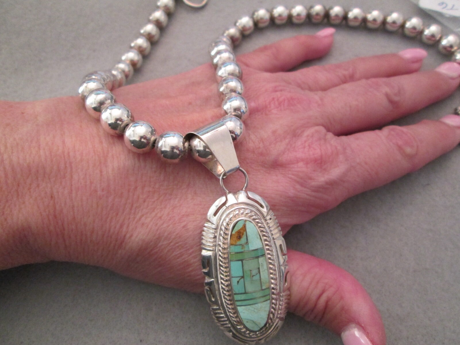 Navajo Pearl Necklace>925 Sterling Silver 10mm Navajo Pearl Necklace>925 Sterling Silver 10mm