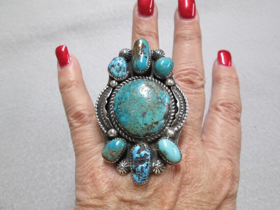 Native American Sterling TURQUOISE Ring>Genuine T… - image 2