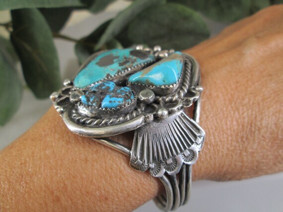 Native Genuine TURQUOISE Cuff>Sterling Silver Tur… - image 2