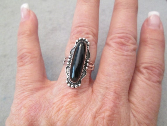 Native American Sterling Silver Ring>Black ONYX r… - image 2