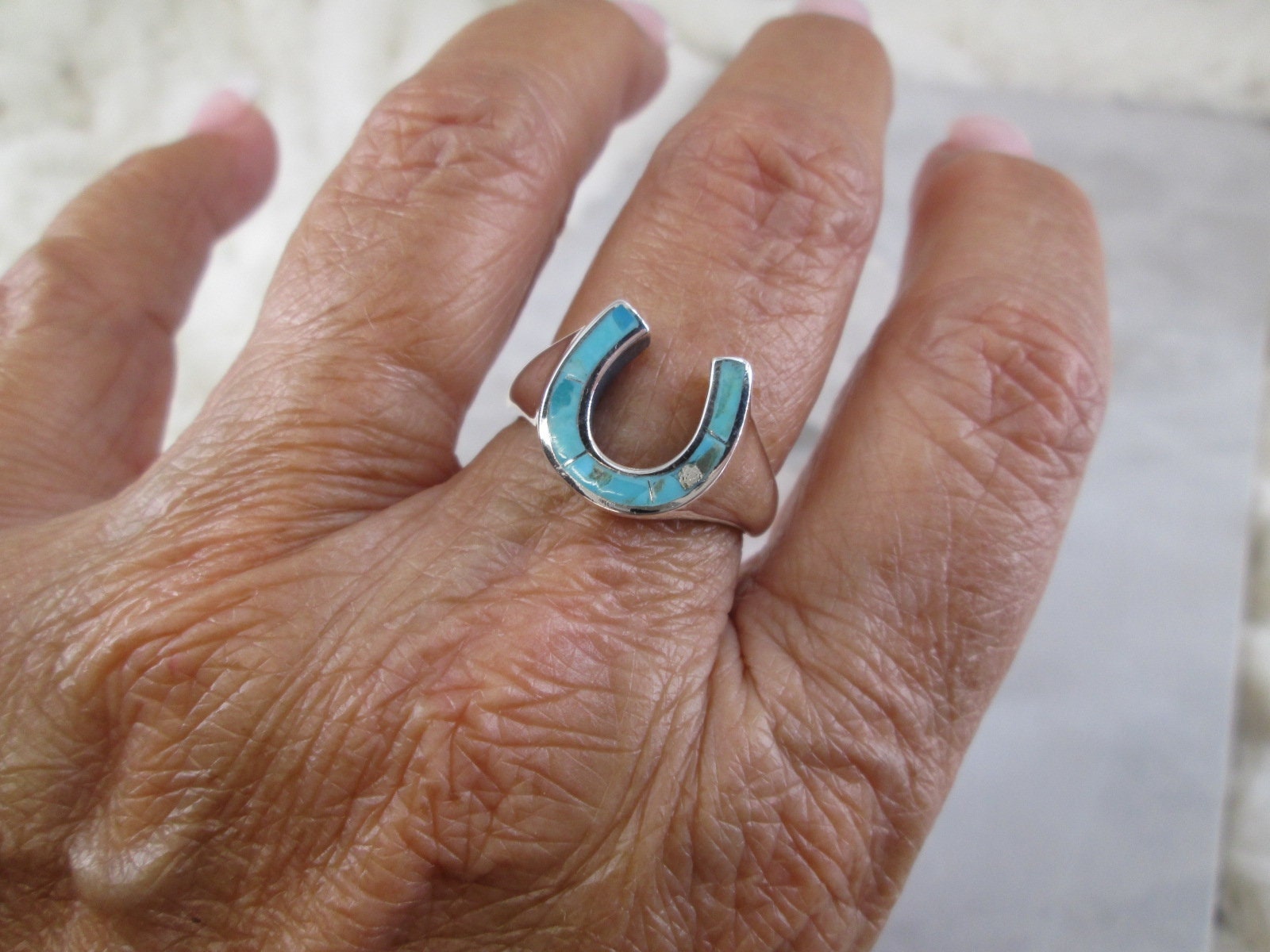 Mens turquoise shop horseshoe ring