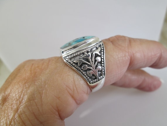 Heavy Men's Sterling Turquoise Ring>Men's Ring,Bo… - image 4