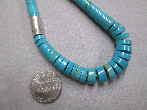Museum Vintage Navajo 'Graduating Royston Turquoise Heishi' Native American Jewelry Silver Necklace Museum Vintage Navajo 'Graduating Royston Turquoise Heishi' Native American Jewelry Silver Necklace