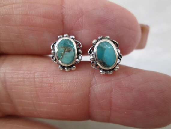 Genuine Turquoise Stud Earrings>925 Sterling Silv… - image 4