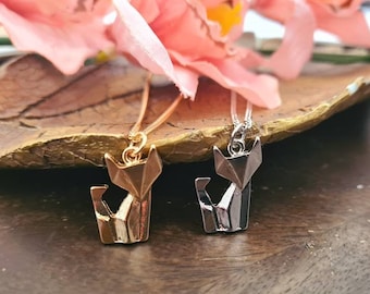 Origami fox, origami necklace, geometric necklace, origami animal, minimalist necklace, fox pendant, silver fox necklace