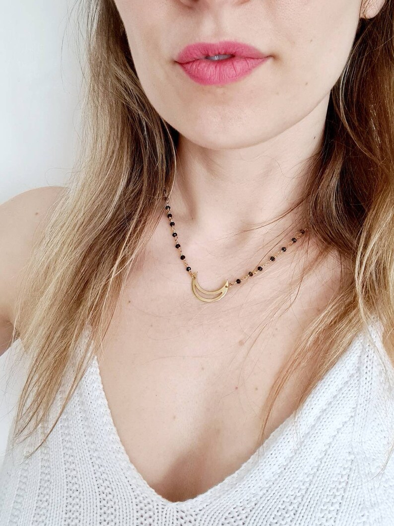 beaded chain choker Half moon necklace moon choker