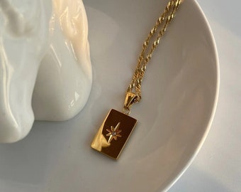 Gold Starburst necklace, North Star Necklace,  Star Tag necklace