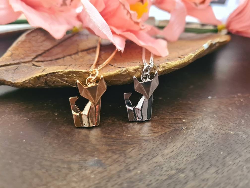 Origami fox, origami necklace, geometric necklace, origami animal, mi…