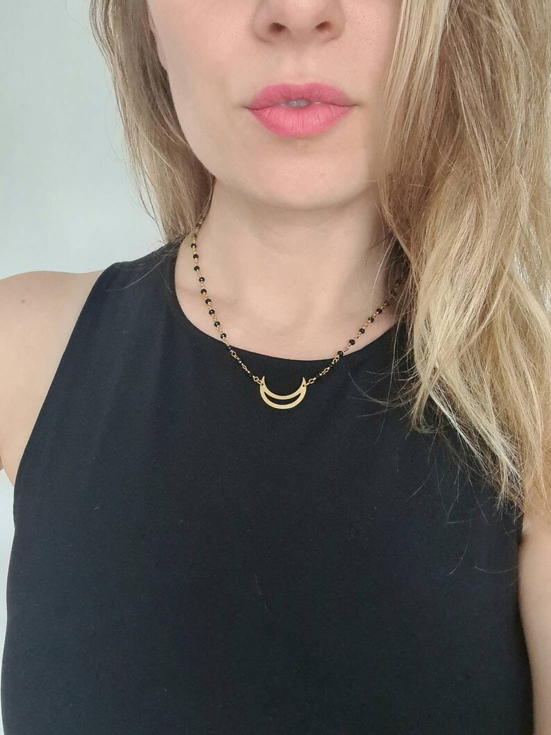 beaded chain choker Half moon necklace moon choker