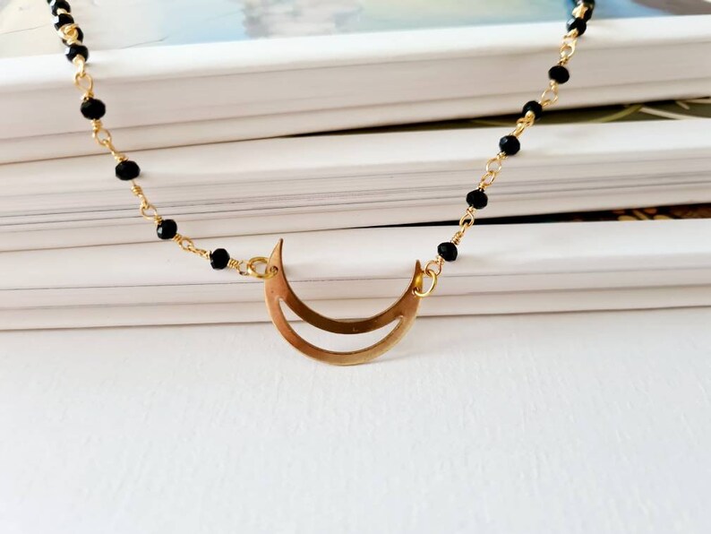 beaded chain choker Half moon necklace moon choker