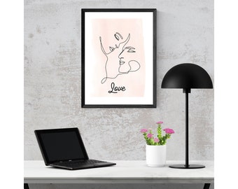 Abstract art couple print, digital art prints, minimalist couple face, one line art prints, couples gift, body line art, couple portrait,