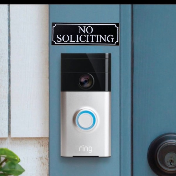 No soliciting doorbell sign. Small 1”x 3” easy to install no solicitation sign no solicit sign