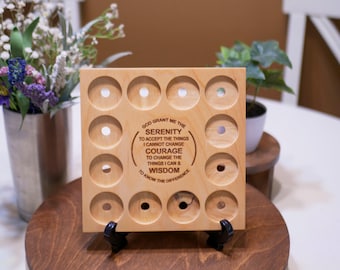 Serenity prayer gifts, Recovery gift chip holder with stand 34mm gift