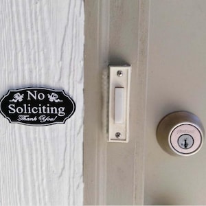 Small Elegant No Soliciting Romark style Plastic Sign | Adhesive Strip on Back | no solicit sign | no solicitation sign