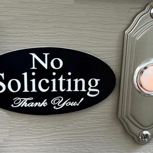 No Soliciting Doorbell Sign: 1.5”x 3” Laser Engraved Plastic