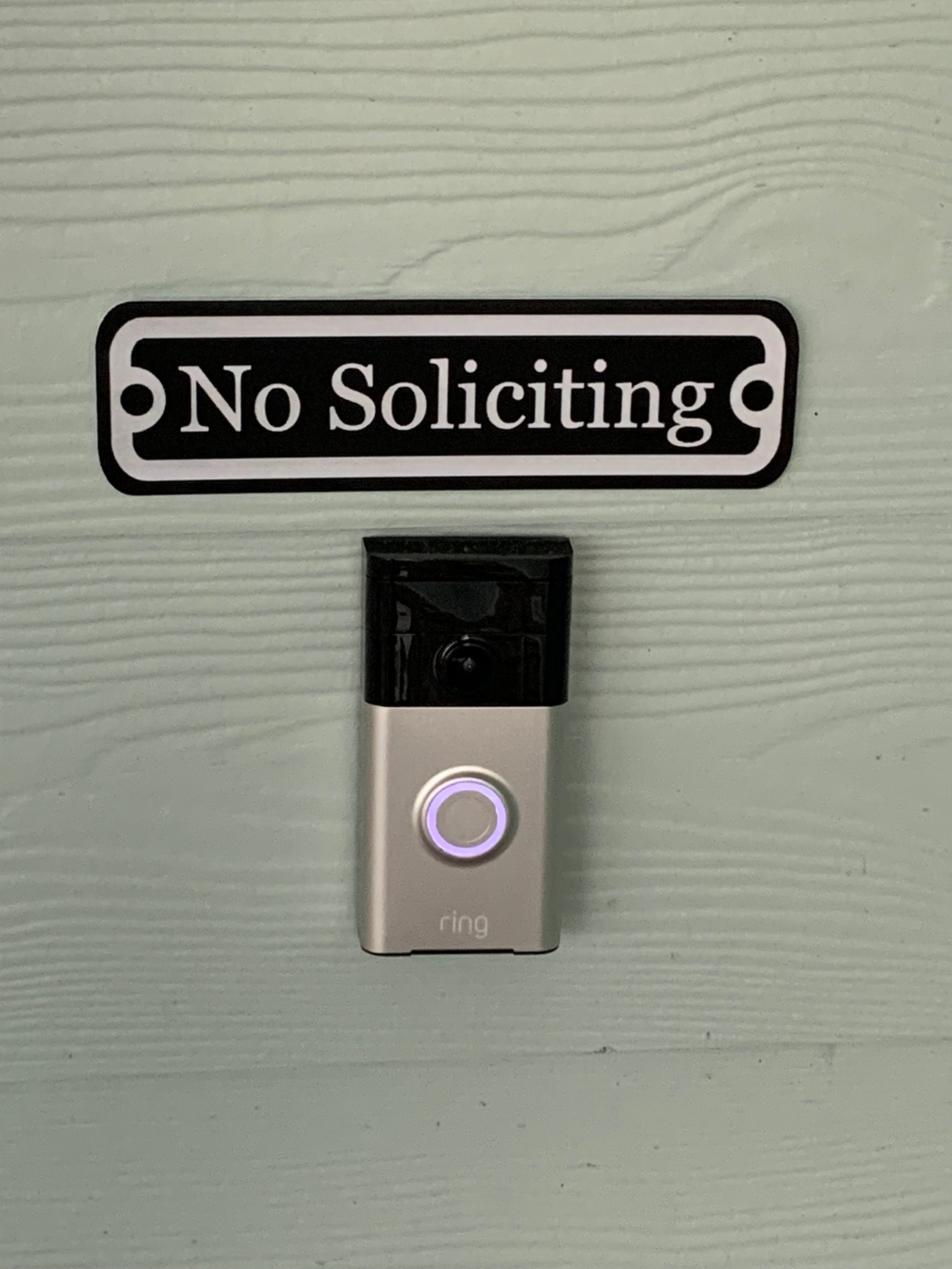 No soliciting sign front door, doorbell camera, no soliciting, no sol…