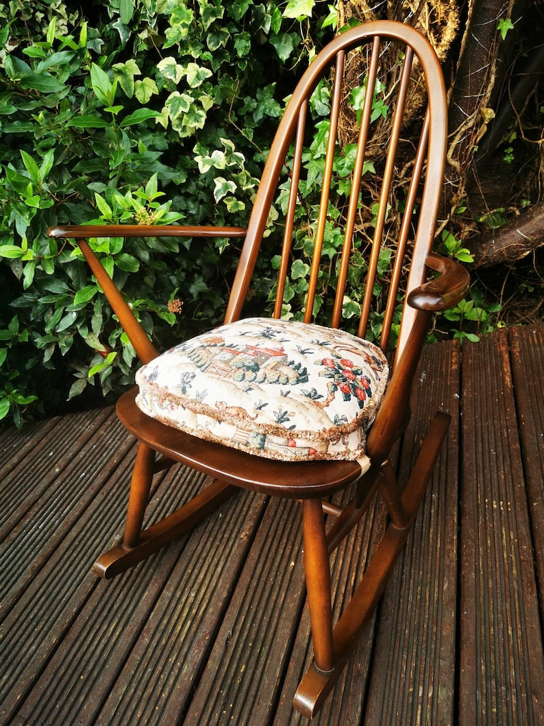Vintage Ercol Quaker Rocking Chair w/ Original Linen Cushion Etsy