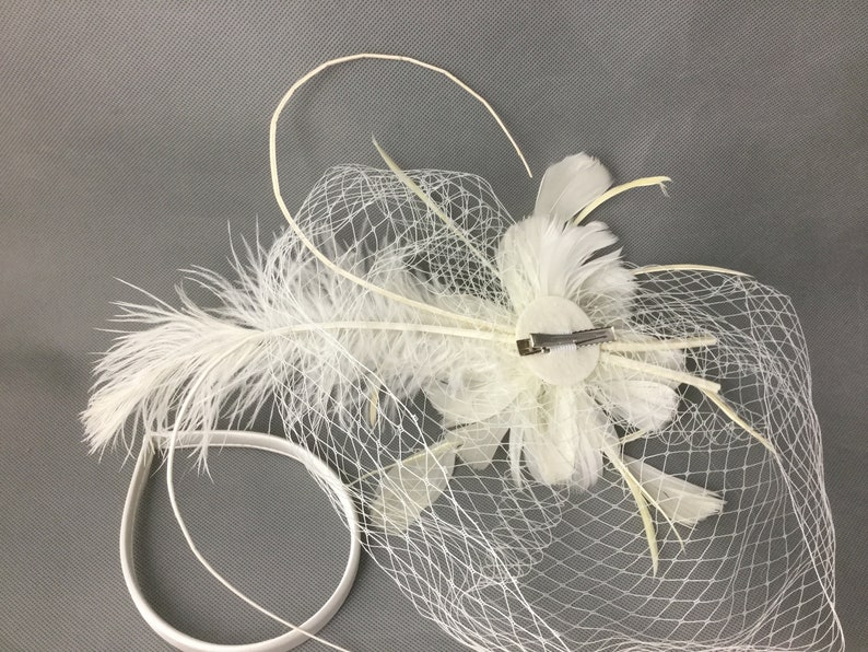 White Feather Fascinator Headband Hair Clip Fascinator With Etsy