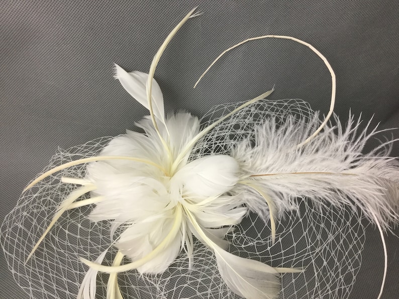 White Feather Fascinator Headband Hair Clip Fascinator With Etsy