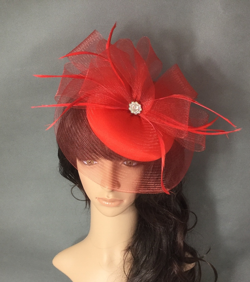 Red Fascinator Mesh Hat Fascinator With Rhinestones and Etsy