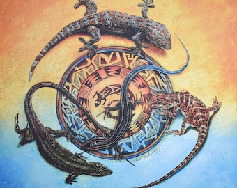 Lizard Reptile Spirit Circle "Mimbre Journey" Art Print David Behrens//Mandala Gecko Salamander Chameleon Circular Geometry Womens TShirt
