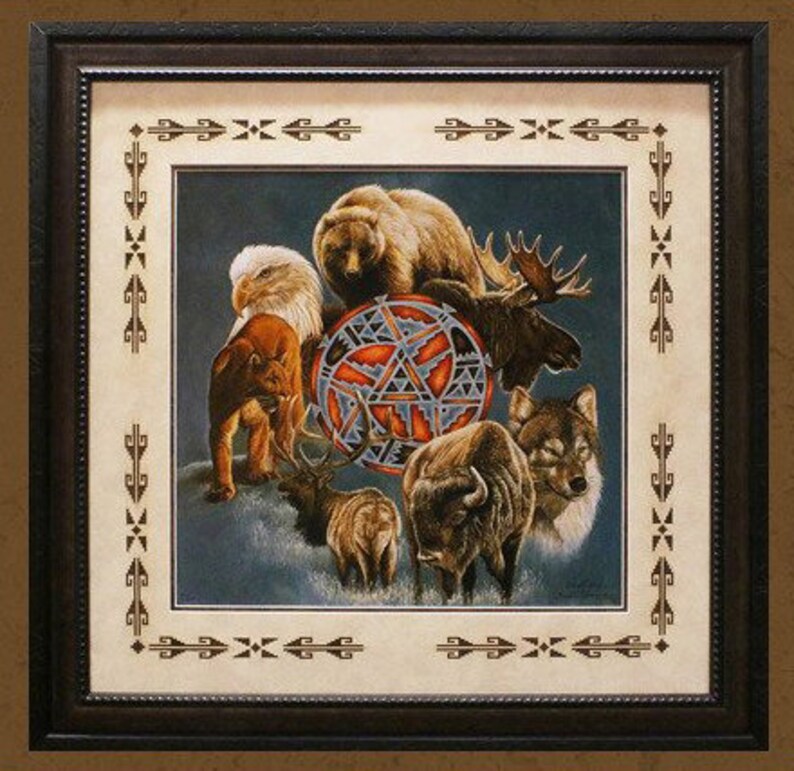 Native American spirit Animal Circle // Art Print by David Behrens Bear Moose Cougar Wolf