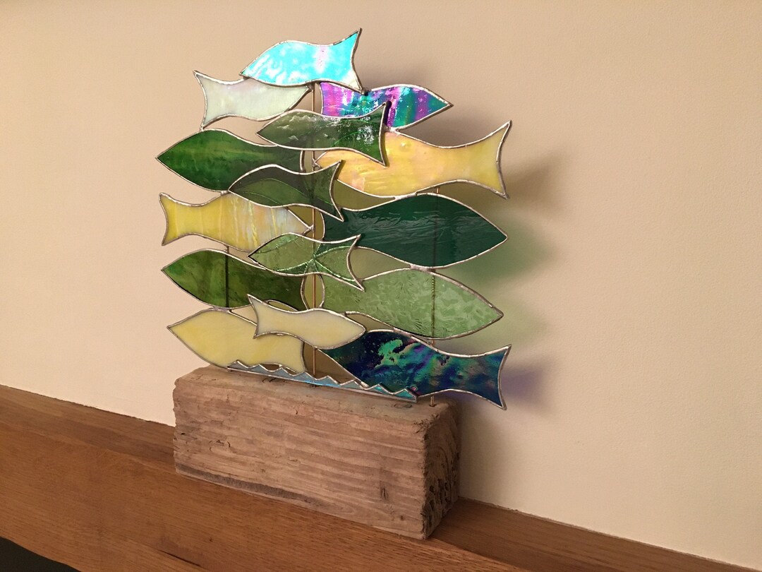 Stained Glass Fish Suncatcher Sculpture Shoal of Fish Etsy