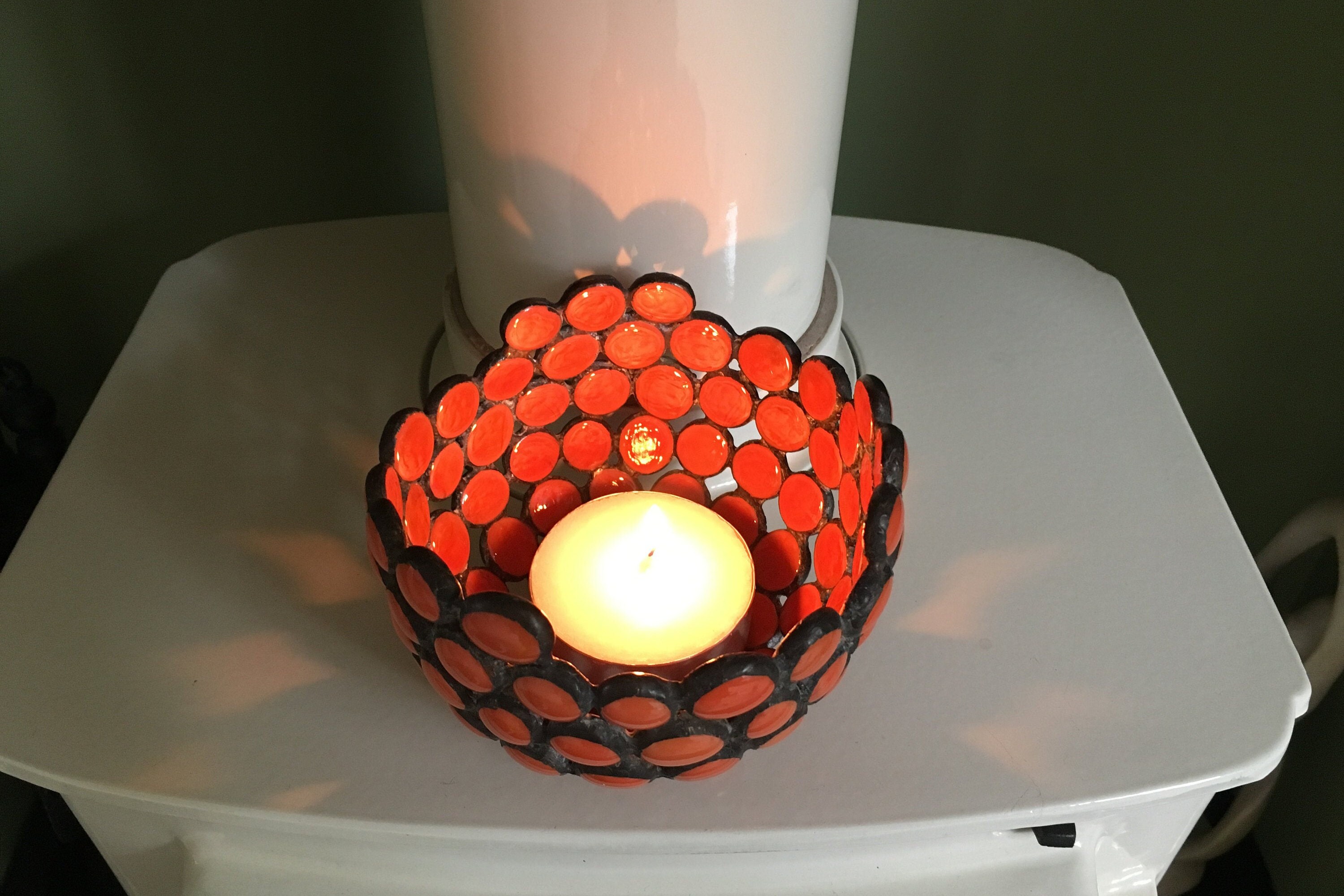 Stained Glass Nugget Bowl Leaded Glass Bowl Burnt Orange Etsy