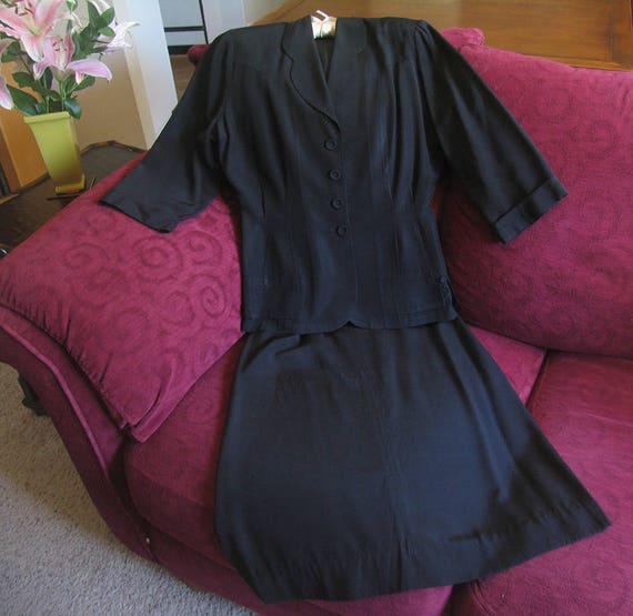 1940s Vintage Black Suit, Black Rayon Vintage 40s