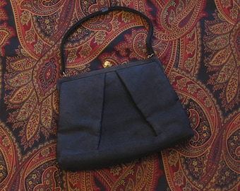 1940s Vintage Black Evening Bag, Black Fabric 40s handbag, Vintage Black Purse