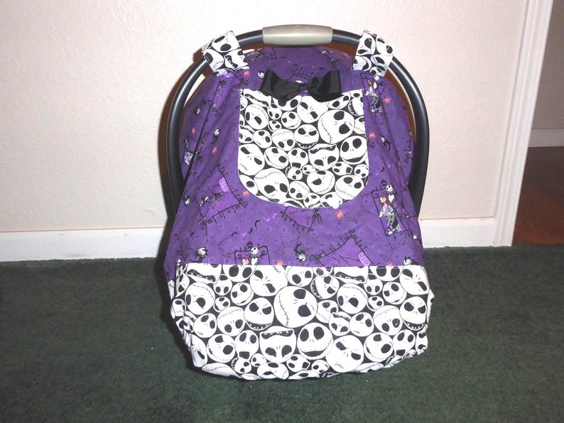 NIGHTMARE BEFORE CHRISTMAS w/or without bow fitted car seat canopy w/peekaboo opening or full front opening or blanket bild 1