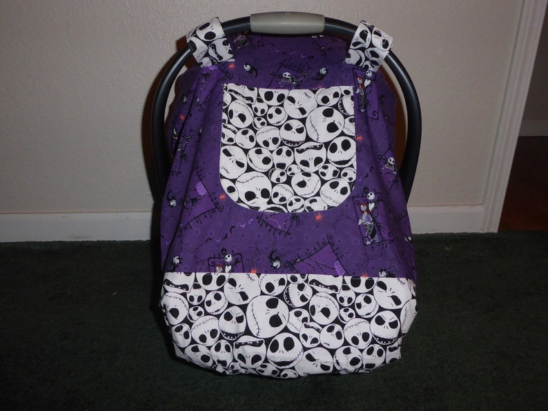 NIGHTMARE BEFORE CHRISTMAS w/or without bow fitted car seat canopy w/peekaboo opening or full front opening or blanket bild 2